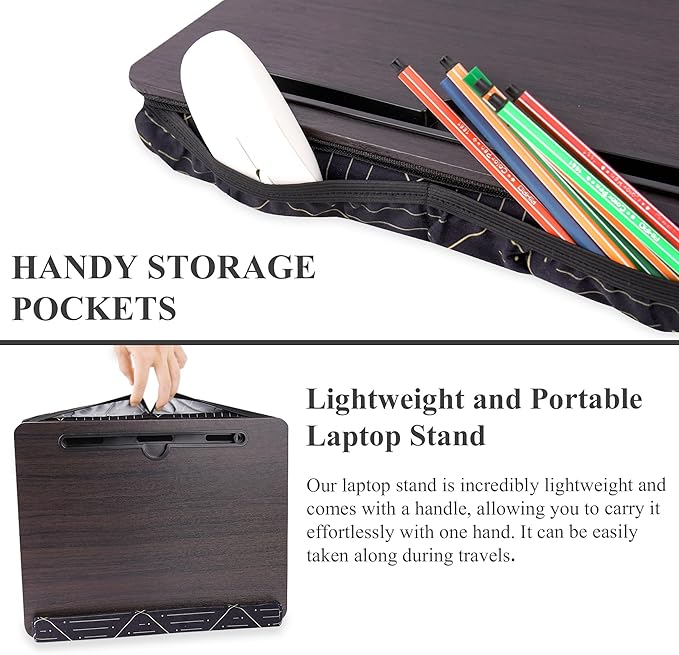 Lap Desk,Fits up to 15.6 inch Laptop Bed Table Computer with Soft Pillow and Storage Bag,Gaming Tray and Writing Tray on Bed for Home Office(2-Dark Brown)