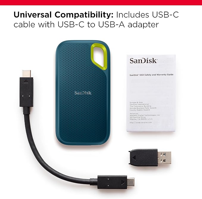 SanDisk 4TB Extreme Portable SSD - Up to 1050MB/s, USB-C, USB 3.2 Gen 2, IP65 Water and dust Resistance, Updated Firmware, Monterey - External Solid State Drive - SDSSDE61-4T00-G25M