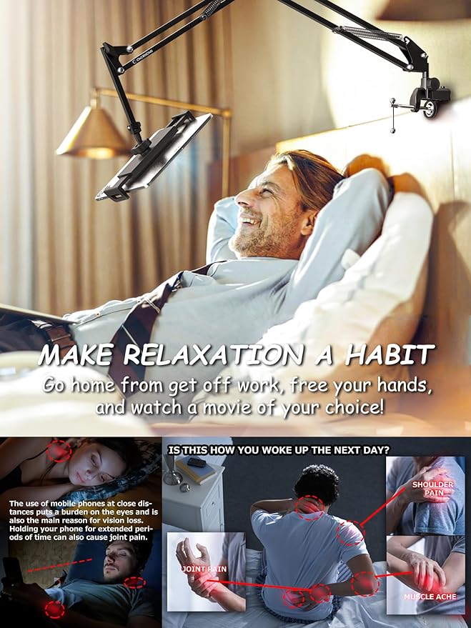 Foldable Tablet Stand, Tablet Mount Adjustable for Bed,Universal Flexible Holder with 360 Degree Rotation for iPad/iPhone/iPad Pro/N-Switch,or Other 4.5~13.5 Inches Devices (Black)