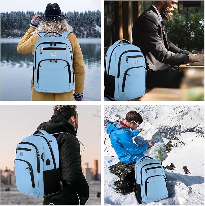 Laptop Backpack,Business Travel Anti Theft Slim Durable Laptops Backpack with USB Charging Port,Water Resistant College Computer Bag for Women & Men Fits 15.6 Inch Laptop and Notebook-Pale Blue