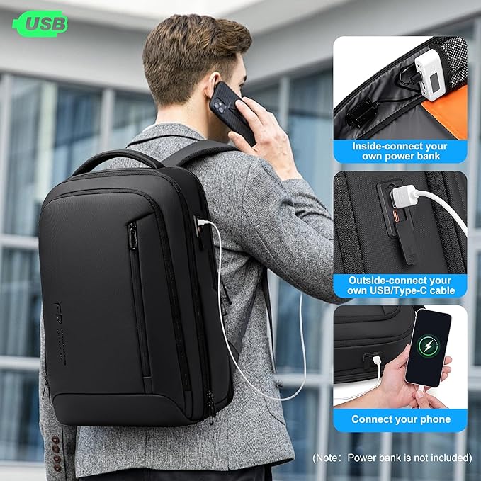 Laptop Backpack for Men, Business Backpack with USB Charging Port,Water Resistant Tech Backpack, Mens 17 Inch Laptop Bag for Work/Commuter/College