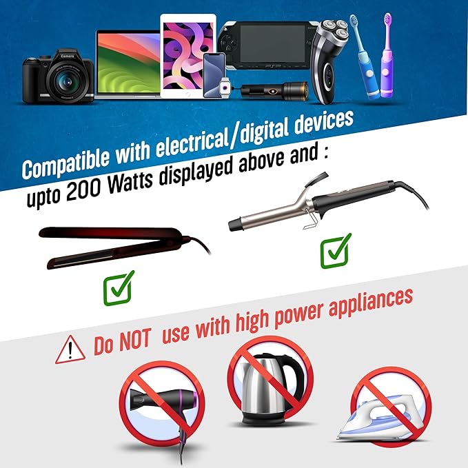 Ceptics European Travel Voltage Converter, 200W Adapter for Curling Iron, Straightener, Charger, Step Down World Power Plug - 4 USB PD 18W Fast Charging - SWadApt Compatible - Type C, E/F, G Included