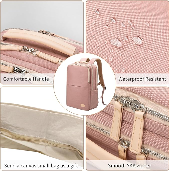 NOBLEMAN Laptop Backpack Women, Travel Work Business Carry on Computer Backpacks with Multi Compartment, Water Resistent 15.6 Inch Laptop Backpack with USB Port for Nurse (Pink Plus