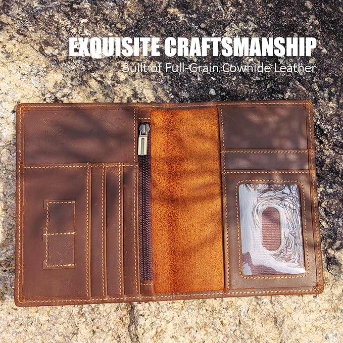 STAR VISTA Phoenix Leather Passport Holder, Full Grain Leather Travel Wallet- Slim, Bifold, RFID Blocking, ID Window, Coin Pocket, Card Slots, SIM Slots