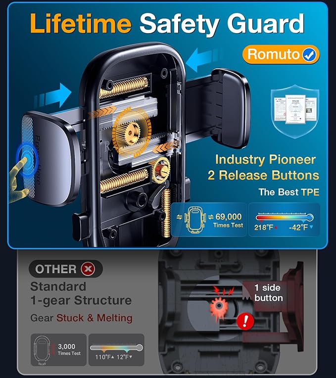 Romuto Car Phone Holder Mount【2025 Strongest Suction】 Phone Mount for Car Dash Pad Cell Phone Holders for Your Car Accessories for Women Men Dashboard/Windshield/Vent Truck Stand for iPhone Samsung