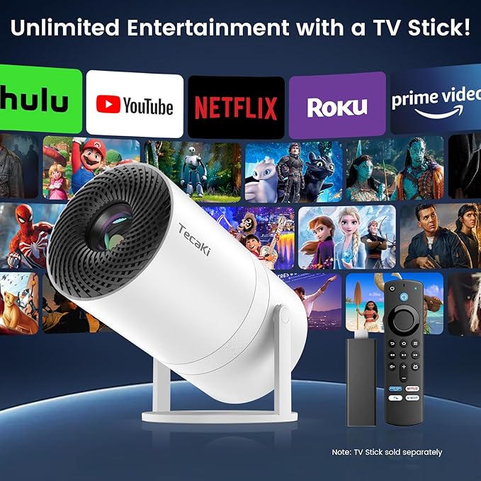 Mini Portable Projector with WiFi and Bluetooth,Support Movie Projector 1080P HD,Auto Keystone Correction,180° Rotatable,Compatible with TV Stick, HDMI, USB, Smartphone, Laptop (White 1)