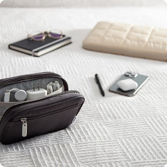 U Brands Dual Zip Canvas Tech Organizer Pouch, 7.8" x 5" Cord Organizer, Computer Accessories, Travel Essentials, Travel Gifts for Men Who Have Everything, Electronics, Slate Gray