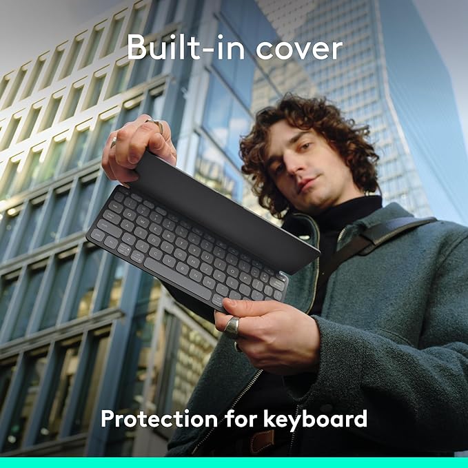 Logitech Keys-to-GO 2 Portable Wireless iPad Keyboard with Built-in Cover, Slim and Compact Bluetooth Keyboard for iPad, iPhone, Mac, and Apple TV, Easily Switch with Devices - Graphite
