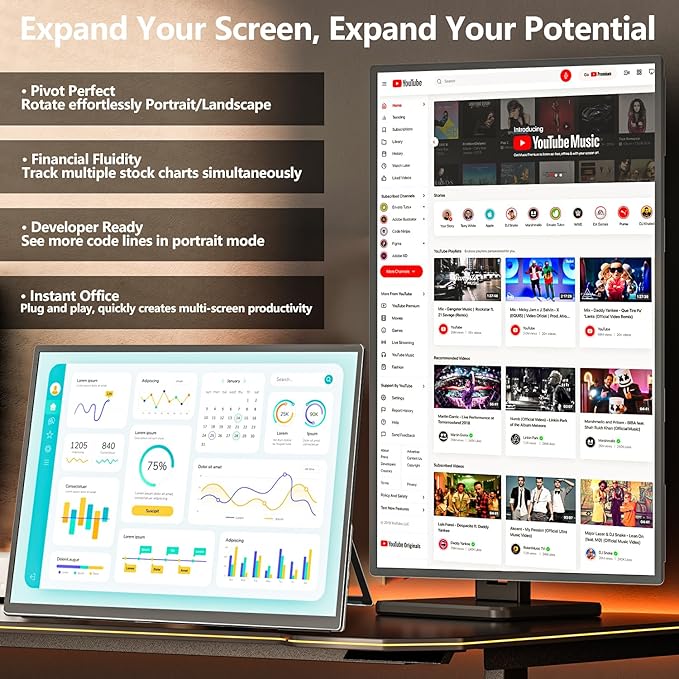 1080P Portable Monitor 24" 120Hz Travel Monitor 120% sRGB External Second Screen for Desktop Laptop Mini PC MacBook W/Stand HDMI USB-C Gaming Display for PS5/Xbox (OS24-1080P)