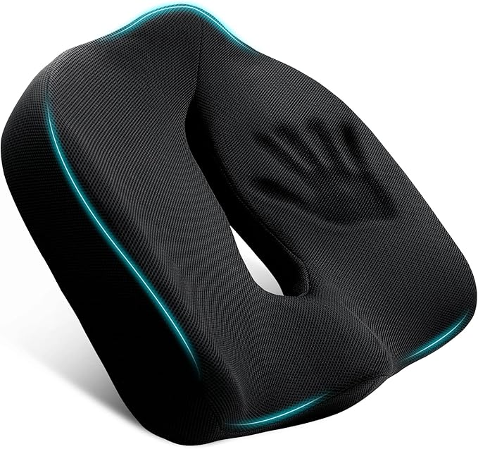 Ergonomic Memory Foam Seat Cushion for Office Chair, Extra Large Pad with U-Shaped Design for Pressure Relief, Coccyx Sciatica & Back Pain Relief, for Home, Car Long Sitting (Black/Gray)