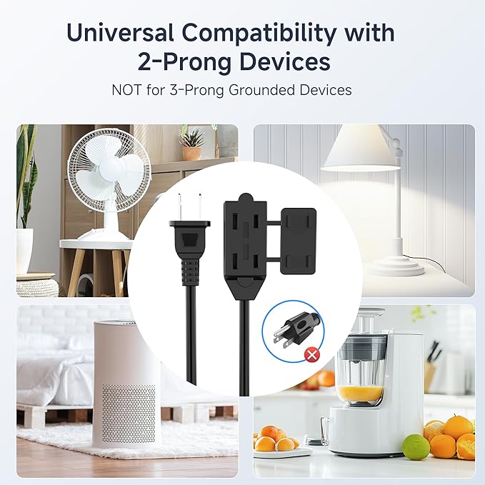 [UL Listed] Cable Matters 16 AWG 2 Prong Extra Long Extension Cord 25 ft, 13A 3-Outlet Extension Cords with Tamper Guard, 13 Amp, 1625 Watts, Black