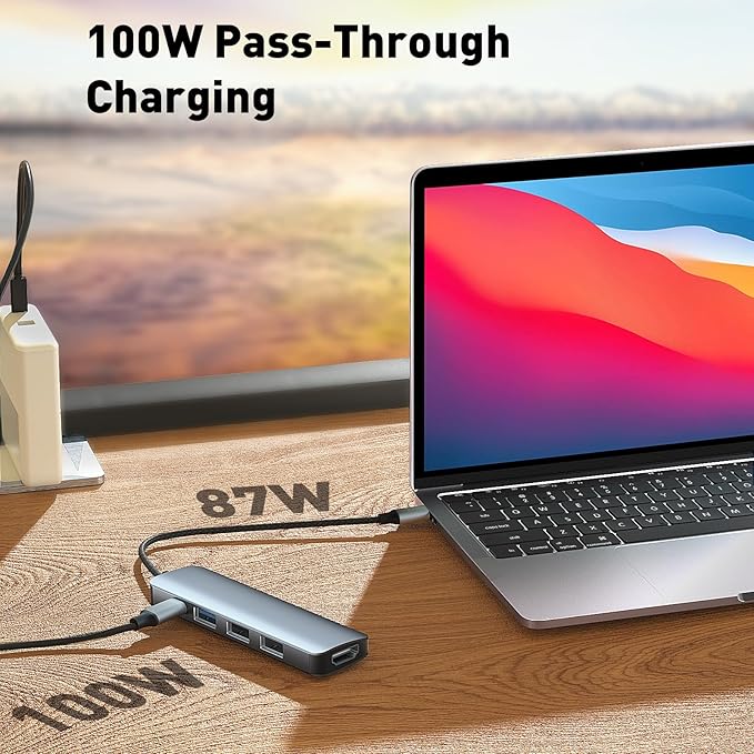 Reborn USB C Hub 5-in-1 for MacBook Pro/Air, 4K HDMI Multiport Adapter with 100W Power Delivery, 3*USB A Data Ports, USBC Dongle for Dell, HP, ASUS, Acer and Other Type C Laptops