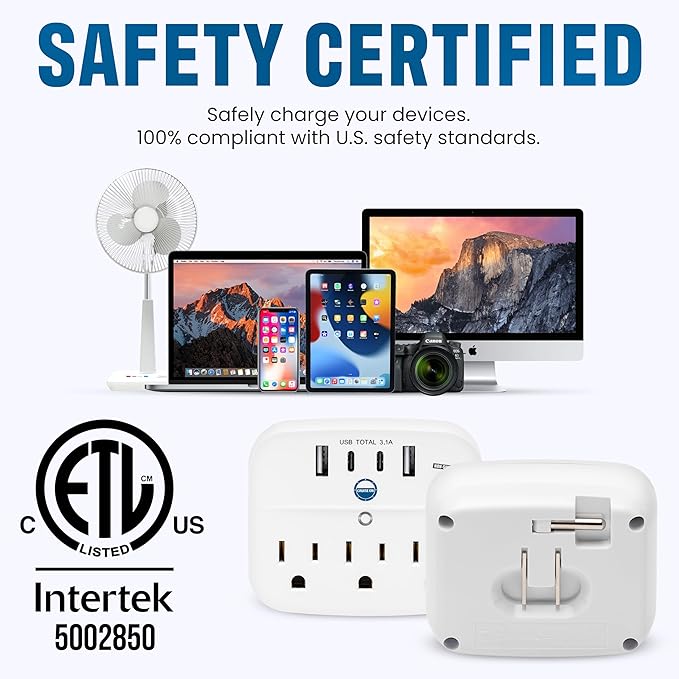 Cruise Approved Power Strip Foldable, Non Surge Protector Travel Power Strip, 2 USB-C, 2 USB, 3 AC Outlet Plugs - Cruise Essentials for Carnival, Celebrity, Princess & Major Lines in 2025 & 2026