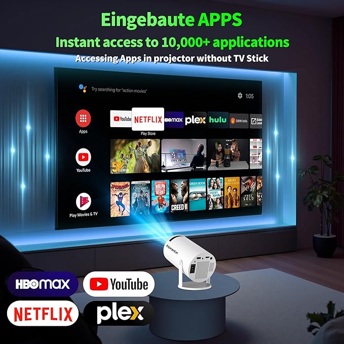 【Built-in Apps】Mini Projector 1080P, 4K Projector Full HD with WIFI 6 and Bluetooth 5.2, Support 270° Rotatable Portable Projector with Auto Keystone Correction,Compatible with Phone/HDMI/USB-White