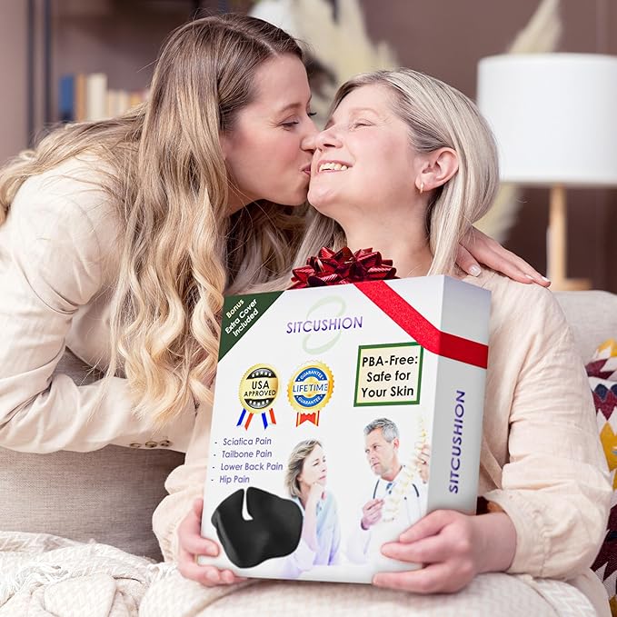 Pressure Relief Seat Cushion for Tailbone Pain – X Large Office Chair Cushion for Butt, Back Pain, Coccyx & Sciatica Pain Relief Pillow. Memory Foam Seat Cushions for Office Chairs (Original Black)