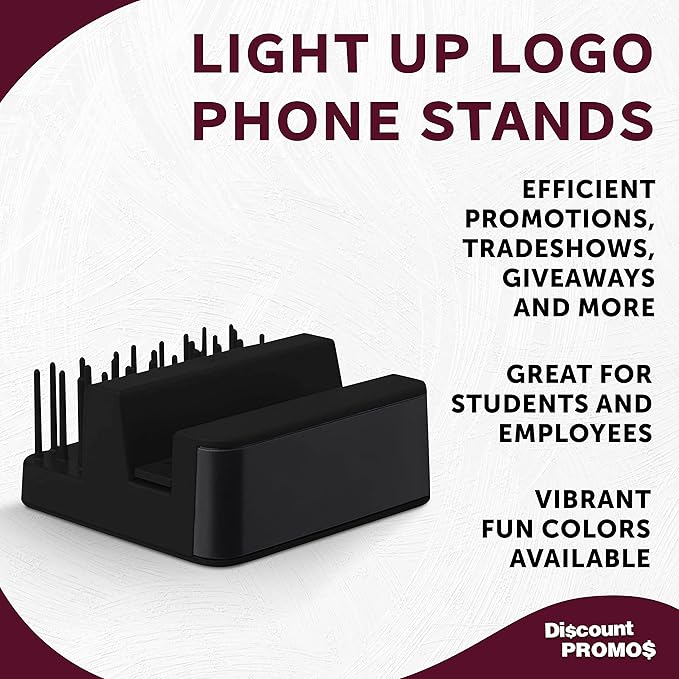 DISCOUNT PROMOS Light Up Logo Phone Stands Set of 10, Bulk Pack - Essential Smartphone Accessory, Perfect for Office and Home - Black