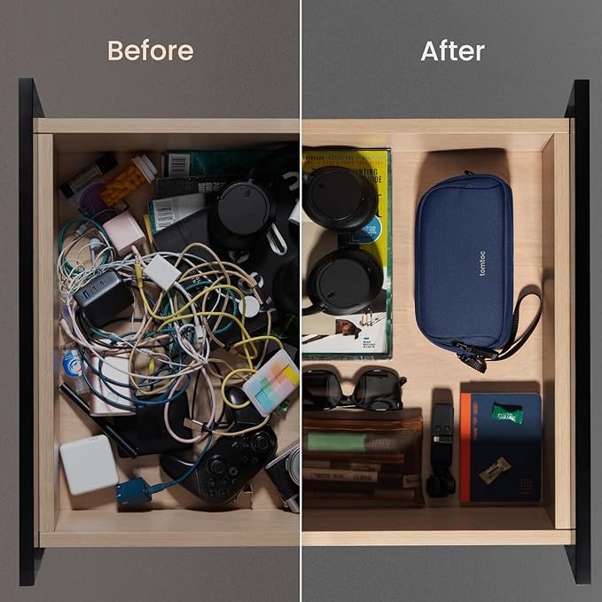 tomtoc Electronic Organizer Travel Case, Water Resistant Dual Compartment Tech Pouch Cable Organization Storage Bag for Charger, Cord, Phone, Hard Drive, Power Bank, Accessories Travel Essentials