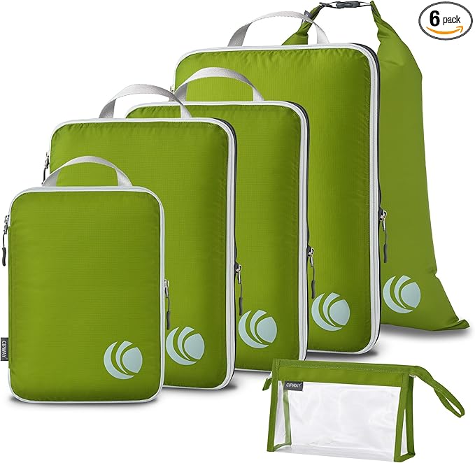 Cipway Compression Packing Cubes, Ultralight Luggage Organizer Bags with Laundry Bags and Clear Toiletries Bag, Travel Essentials for Carry on Suitcase (6 Piece,Green)