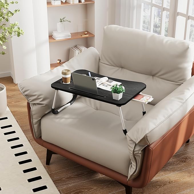 Lap Desk Bed Trays for Eating and Laptops Breakfast in Bed Tray for Sofa/Couch/Study/Reading/Writing with Cup Holder/Drawer On Low Sitting Floor Large Portable Foldable (Black)