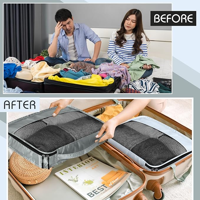 5 Pcs Packing Cubes for Suitcase Large Travel Cubes Carry on Luggage Organizer Bags for Clothes Accessories(S,Gray)