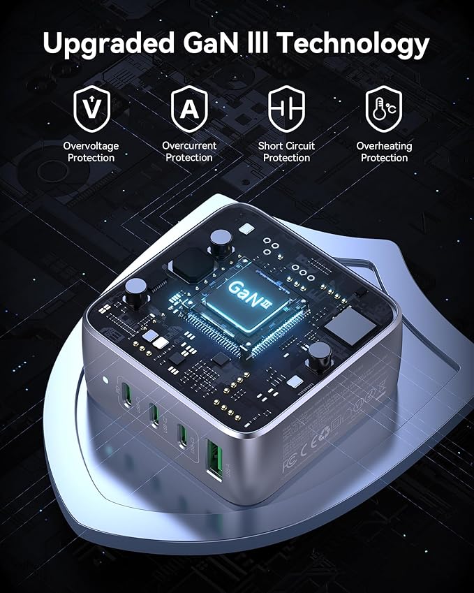 GaN USB C Charger 100W, 4 Port PD3.1 Laptop Charger Block Foldable Compact PPS Fast Power Adapter for MacBook Pro/Air, iPad Pro, iPhone 17/16 Series, Galaxy S25/S24, Pixel 10/9, Steam Deck, and More