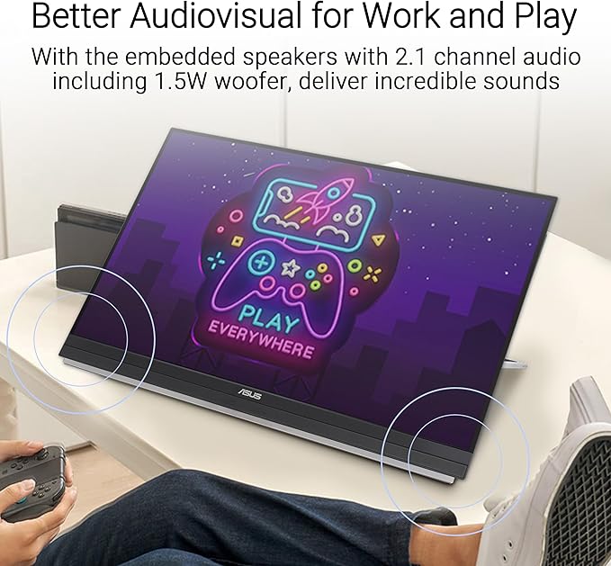 ASUS ZenScreen 27” 1440P Transportable Monitor (MB27ACF) - QHD (2560 x 1440), IPS, 100Hz, USB-C PD 70W, Speakers, Carrying Handle, Kickstand, C-clamp, Sub-woofer, 2.1 Channel Audio, 3 yr Warranty