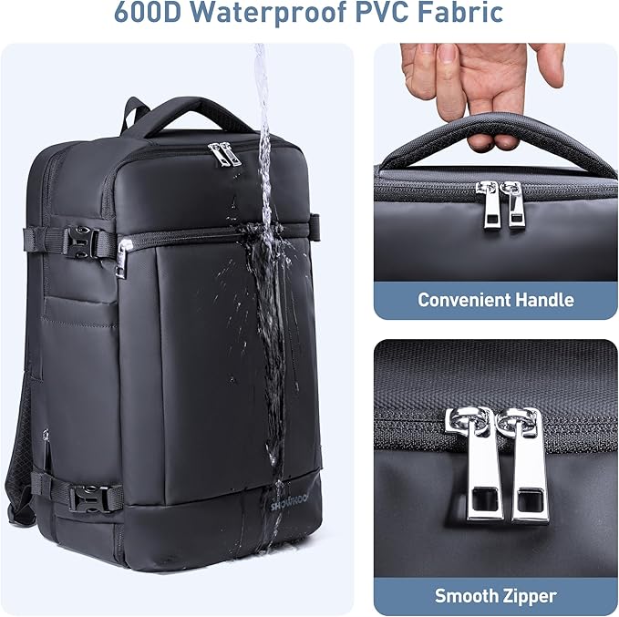 SHOWKOO Travel Backpack For Man Women, Airline Approved Carry On Laptop Backpack For Business, 40L Expandable Large Capacity Backpack, Black