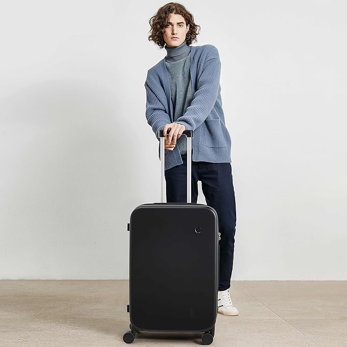 mixi Upgrade Luggage Suitcases with Spinner Wheels, Hardside Rolling Suitcase PC with TSA Lock Travel Case 24in Checked in, Fine Grid Black