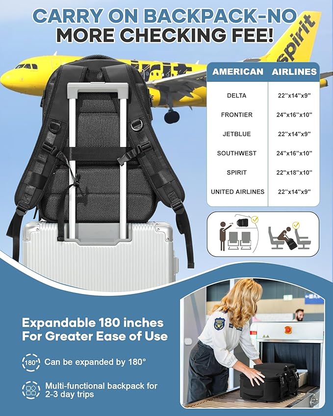 Vacuum Travel Backpack with Pump for Women,Personal Item Carry on Backpacks Flight Approved 18x14x8 inches for Men,Laptop Waterproof Work Compression bags Casual Daypack. Black.