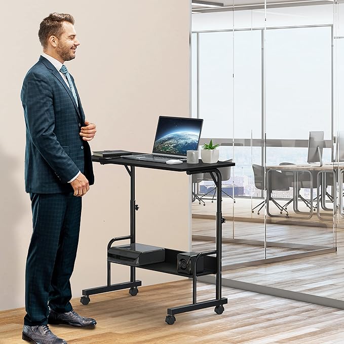 SHW 30.5" to 40.5" Height Adjustable Mobile Standing Desk Laptop Workstation for Walking Pad Treadmill, Black