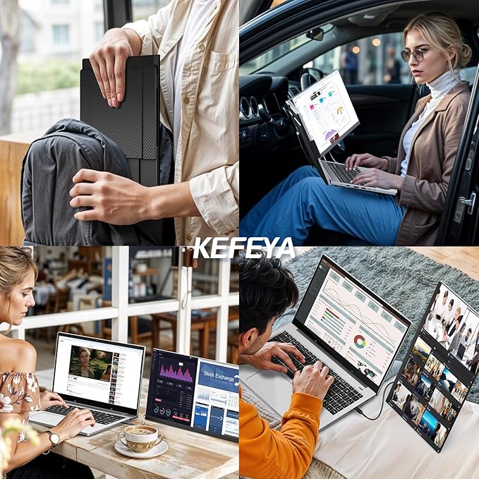 KEFEYA Laptop Screen Extender, 15.6" FHD 1080P IPS Portable Monitor for Laptop, Plug and Play Dual Monitor Extender for 13"-17.3" Laptops, Compatible with MAC, Windows, Android, Linux, Chrome