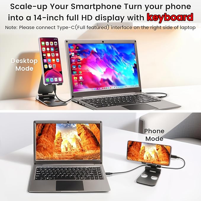 Portable Monitor with Keyboard,14inch 1080P FHD Lapdock Compatible with Mini PC/Phone/PC/Game Console,CrowView Note with RPi5 & Jetson Adapters(Full Feature TypeC & HDMI Cable Included)