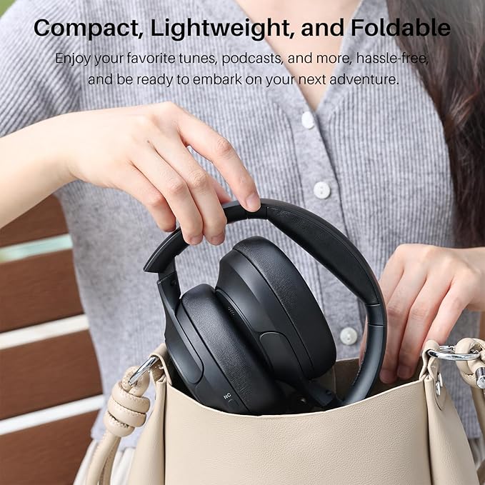 TOZO HT2 Hybrid Active Noise Cancelling Headphones, Wireless Over Ear Bluetooth Headset, 60H Playtime, Hi-Res Audio Custom EQ via App Deep Bass Comfort Fit Ear Cups, for Home Office Travel Black