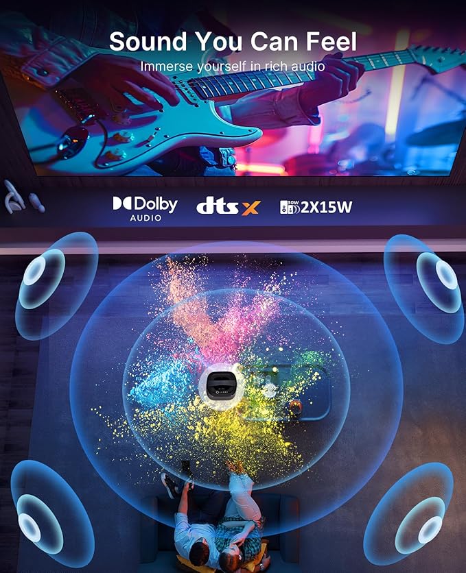 NexiGo TriVision Ultra, 4K Tri-LED-Laser Portable Projector, 2600 Lumens, No Laser Speckle, No Eye Strain, Dolby Vision, HDR10+, Backyard/Home Theater with 3D, 30W DTS Virtual:X, Fire TV Storage Slot