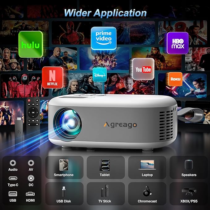 15000 Lumens Outdoor Movie Projector - Native 1080P HD Portable Projector with WiFi 6/Bluetooth 5.2, Compatible with iPhone, Android, Fire Stick, PS5, Xbox(USB-C Cable) ±15° Keystone