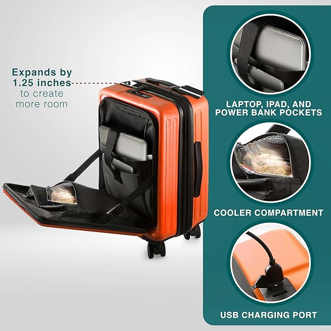 Luggage Sets 3 Piece, 22 Inch Carry on Luggage and 24 Inch Suitcases with Wheels Spinner, Durable Hard Shell Suitcase Set, Expandable Travel Suitcase, Orange