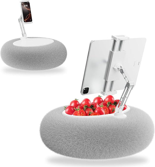 KABCON Pillow Tablet Stand for Kindle,360°Adjustable Aluminum Pole Phone Holder with Soft Plush Fabric for 4.7"-13" Phones/Tablets,iPad Pro Mini Air 12.9,iPhone Pro Max,Samsung Galaxy,LG,Kindle-Grey