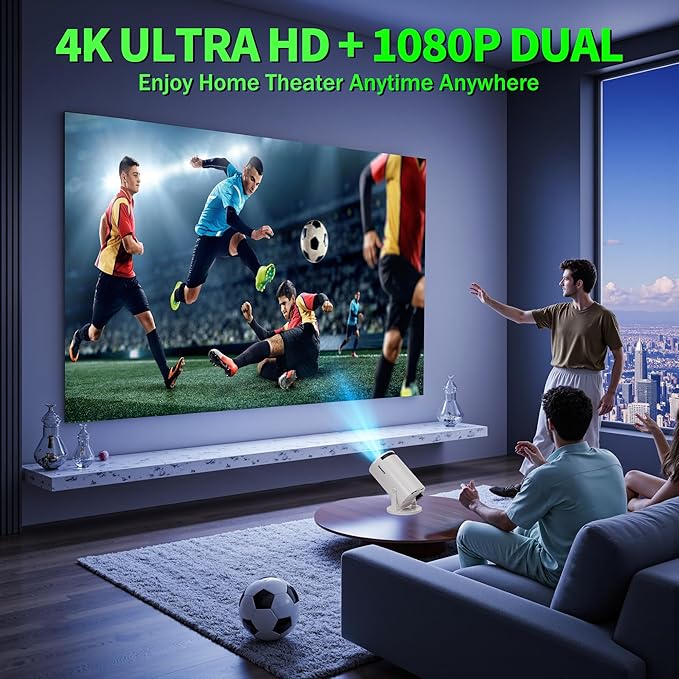 【Built-in Apps】Mini Projector 1080P, 4K Projector Full HD with WIFI 6 and Bluetooth 5.2, Support 270° Rotatable Portable Projector with Auto Keystone Correction,Compatible with Phone/HDMI/USB-White