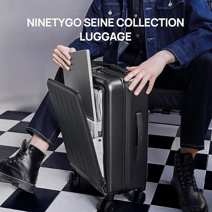 NINETYGO Carry on Luggage 22X14X9 Airline Approved with Front Laptop Pocket, 20 Inch Luggage with Front Compartment, Expandable, Double Spinner Wheels, Hardsided PC, TSA Lock (Shadow, Seine Max)