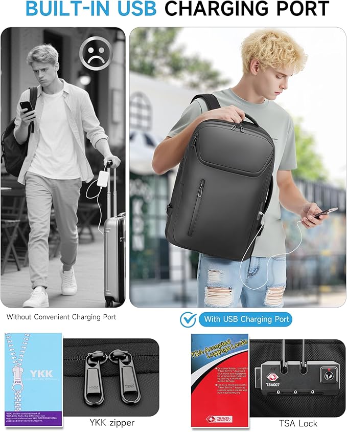 Rolling Backpack,50L Travel Backpack with Wheels,17.3inch Laptop Backpack with USB Port,TSA Carry On Anti Theft Backpack for Business Work Airplanes,Large Backpack for Men Women,Black