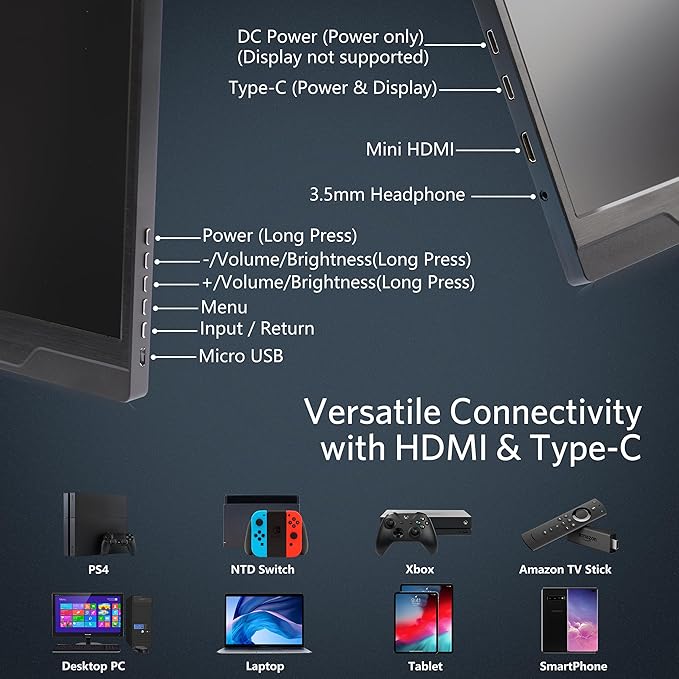 cocopar Portable Monitor - Upgraded 17.3 Inch 1080P FHD IPS HDR 100% sRGB FreeSync USB-C Gaming Monitor with Type-C Mini HDMI for Xbox PS4 Laptop PC Mac Surface, VESA mountable