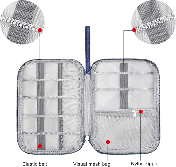 SELLYFELLY Travel Electronics Organizer Portable Cable Organizer Bag for Storage Electronic Accessories Case for Cord,Phone,Charger,Flash Drive (Navy Blue)