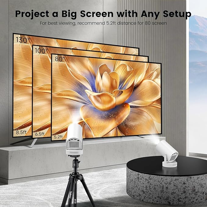 Mini Projector with WiFi and Bluetooth, Smart Portable Projector with 4K Support, 5w Sound Base Speaker, 260 ANSI, 210° Rotation, Auto Keystone Correction for Home Bedroom Outdoor, HY300 Plus