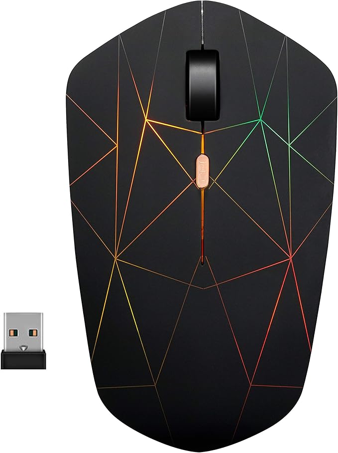 Rechargeable Wireless Mouse, Illuminating Backlit Powered by Li-Polymer Battery, Optical Sensor, Nano USB Receiver,3 Stages DPI Speed, 4 Buttons for PC, Laptop, Tablet, MacBook etc. (Net illuminating)