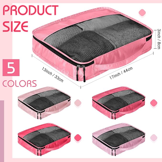 5 Pcs Packing Cubes for Suitcase Large Travel Cubes Carry on Luggage Organizer Bags for Clothes Accessories(L,Pink)