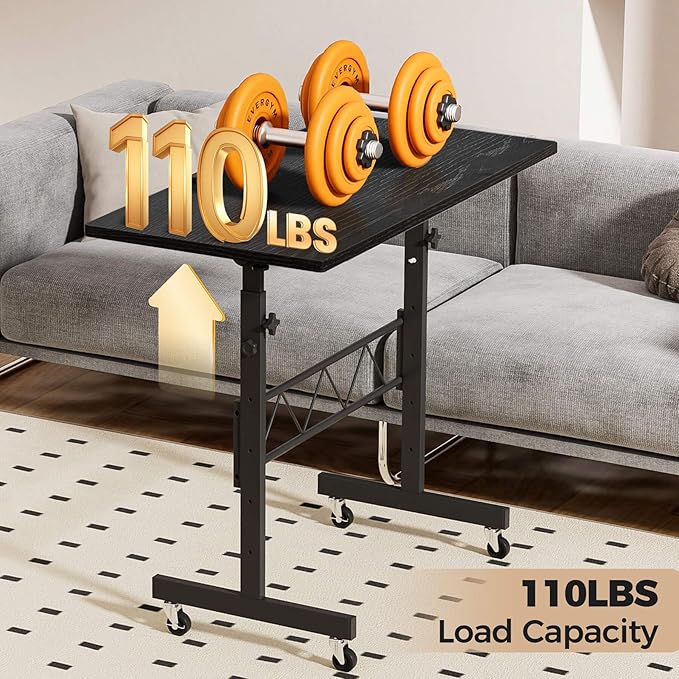 COMHOMA Small Standing Desk Adjustable Height & Tiltable Tabletop, Mobile Stand Up Desk for Laptop, Portable Computer Table for Home Office Work and Walking Pad Treadmill, Height 30.7"-46.4", Black