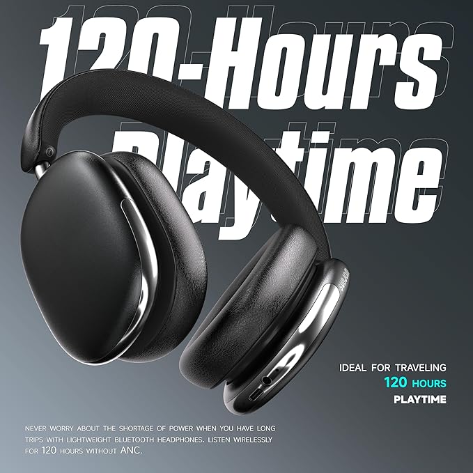 Freepods 120H Playtime Bluetooth ANC/ENC Pro-Level Active Noise Cancelling Over-Ear Headphones Wireless, Headphones with Built-in Microphone Type-C Charging for Call Travel Sports Gym (Black)