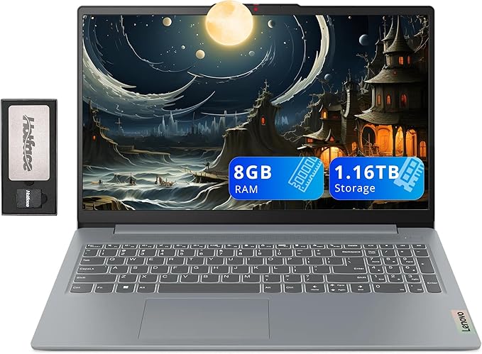 Lenovo IdeaPad Slim 3 15.6" FHD Anti-Glare Laptop, Intel i3-N305, 8GB LPDDR5, 1.16TB Storage(1TB SSD+160GB Docking Station Set), Num Pad, HD Camera, Dolby Audio, WiFi 6, Win 11, Grey