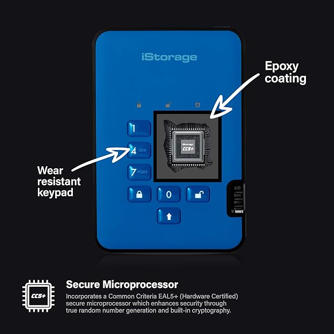 iStorage diskAshur2 SSD 1TB Blue | Secure portable solid state drive | Password protected | Dust & water resistant | Hardware Encryption