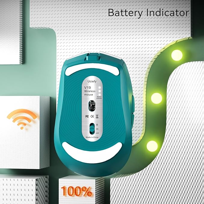 Uciefy V19 Wireless Mouse, 2.4GHz Rechargeable Mouse LED with Battery Indicator, Magnetic Computer Mice with USB Receiver & Type-C Adapter for Laptop/PC/Mac/Chromebook - Green